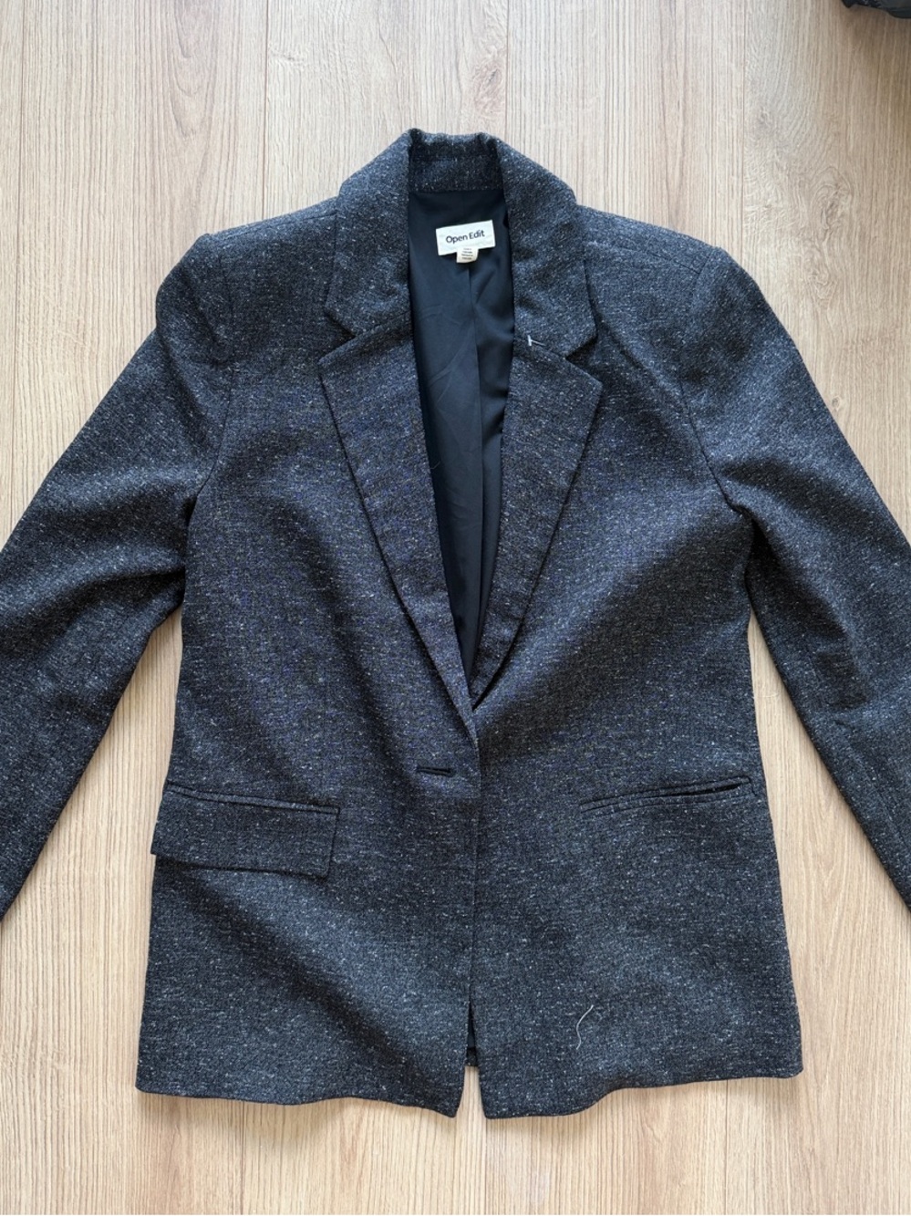 Open Edit Charcoal Heathered Single-Button Blazer
